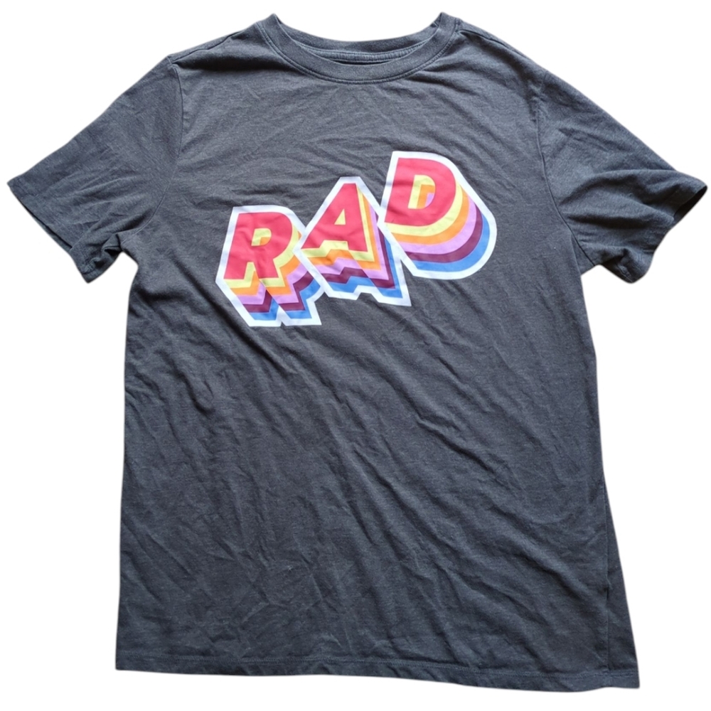 Cat & Jack "Rad" T-shirt, XXL 16/18, Unisex, 80s Rainbow Graphic Tee, Adult S